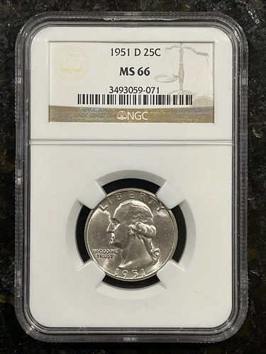 1951- D  NGC MS-66 Washington Quarter BU MS GRADED