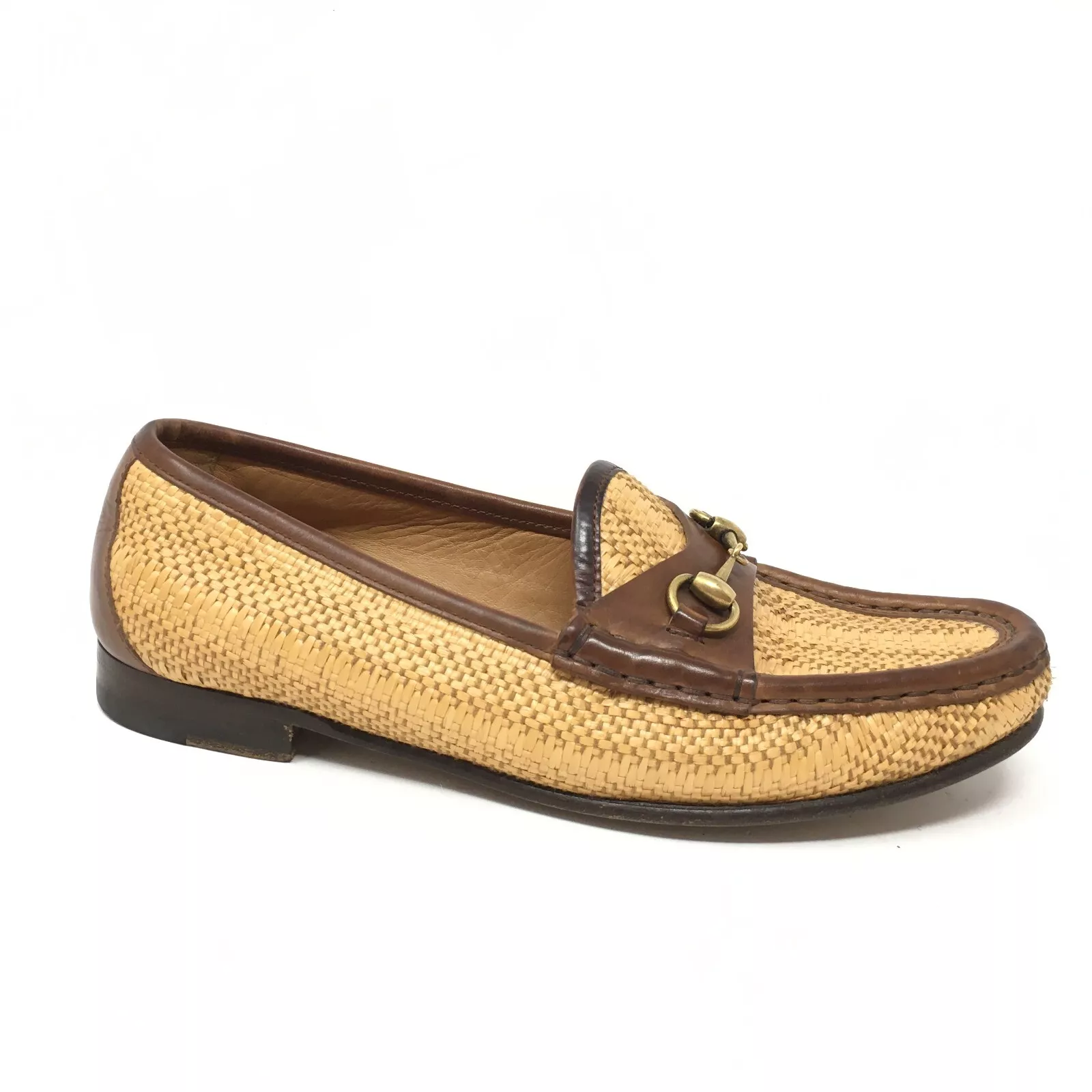 Mocassins Gucci Horsebit chaussures plates femme pointure 5,5 US 35,5 EU osier marron