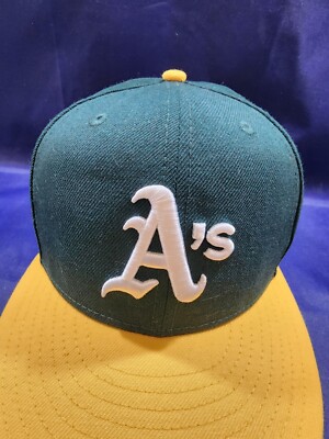 New Era Oakland Athletics Hat Green/Yellow Plain Logo Fitted Cap