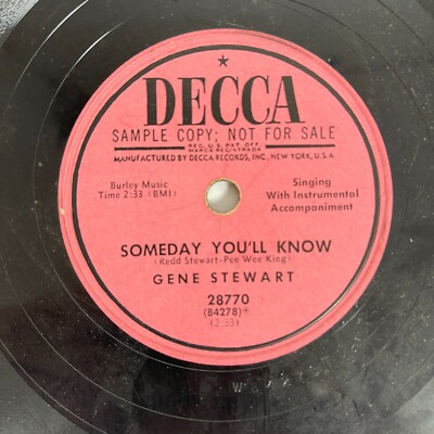 Gene Stewart   Someday You'll Know / Tag Waltz 10'', 78 RPM 1953 Decca   28770