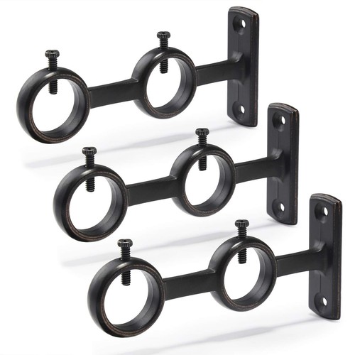 Curtain Rod Bracket, 3 pcs Double Curtain Rod Holder, Double Rod Brackets Hoo...
