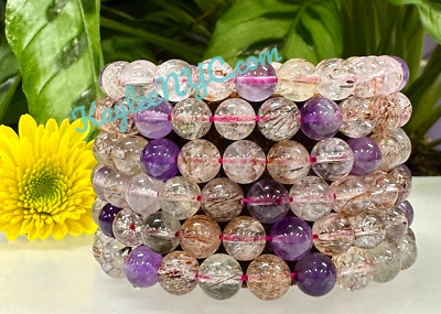 Wholesale Lot 6 Pcs Natural Super 7 Melody Rutilated 8-9mm 7.5  Stretch Bracelet