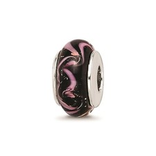 Reflection Beads Sterling Silver Black Pink Swirl Pattern Hand-Blown Glass Bead