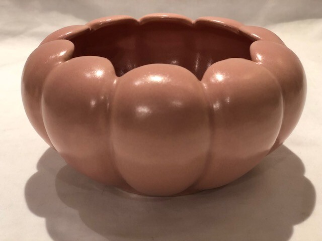 Vintage Pottery Lotus Flower Bowl Planter Scallop Edges Pink 6"