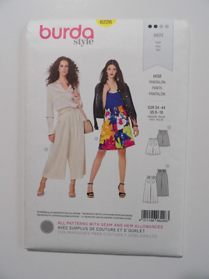 Burda 6226 High Rise Bermuda Shorts & Culottes w Front Pleats Sz 8-18 UNCUT