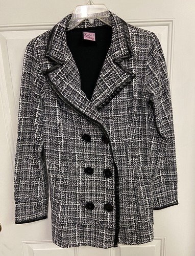 L.A. Kitty Coat Womens Medium Jacket Black and White Double Breasted Coat - Picture 2 of 6