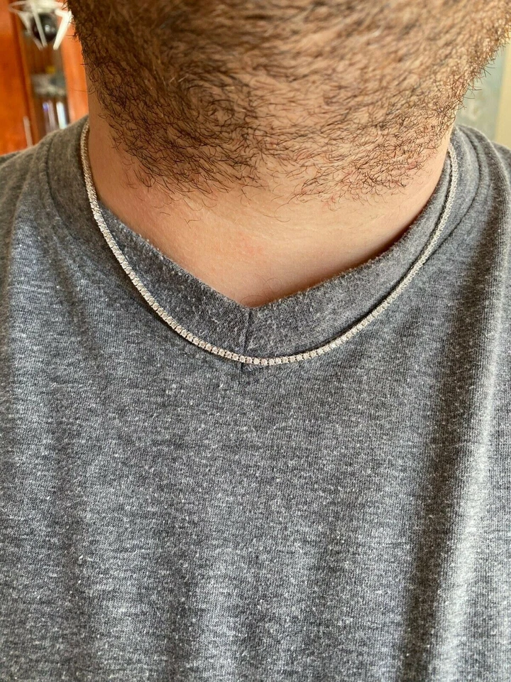 Collar Micro Tenis Cadena MOISSANITA HELADA 2mm - Hombre Mujer - Plata de Ley 925 Foto 4 de 4