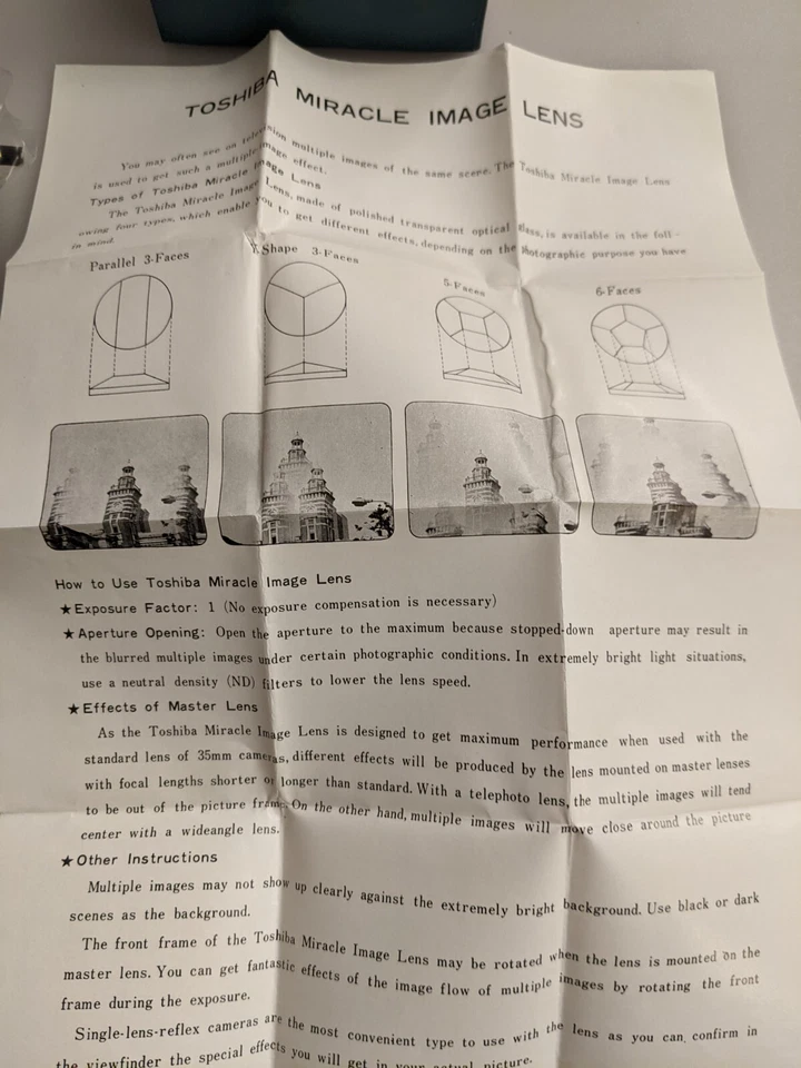 Vintage Toshiba "Miracle Image Lens", 55mm, "Y-Shape. 3 - Faces". New Old Stock - Image 4 of 4