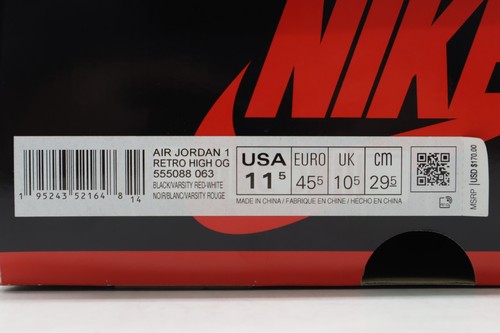 Nike Air Jordan 1 Retro OG High Patent Bred 55088-063 Black/Red-White -Size 11.5 - Picture 11 of 11
