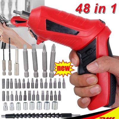 Cordless Screwdriver Drill Screw Driver USB Rechargeable Electric Tool 4V 48Pcs~
