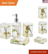 Multifunctional 4-Piece Acrylic Bathroom Set with Floating Green Plant Elements