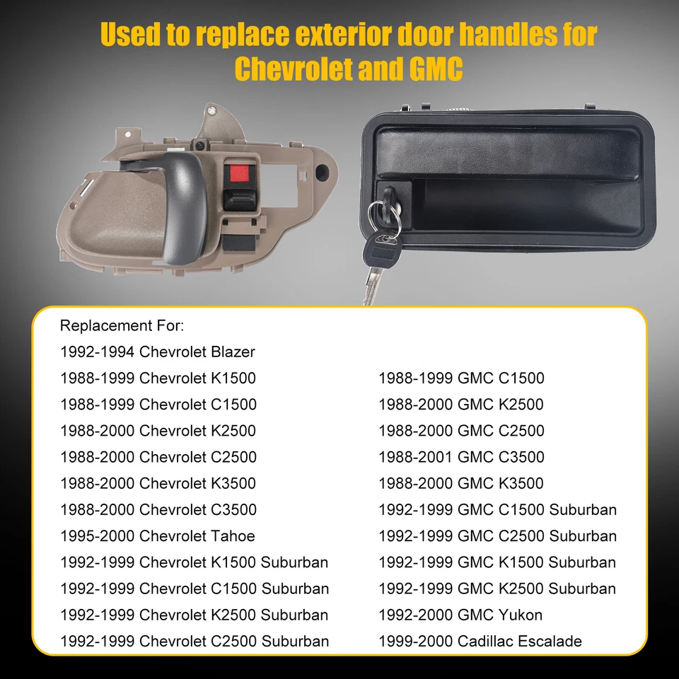 Exterior Door Handle w/ Lock Cylinder For Chevrolet C1500 GMC K1500 95-00 Front - Image 2 of 4