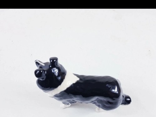 Vintage Beswick England Border Collie Dog Figurine - Black And White - Foto 9 di 10