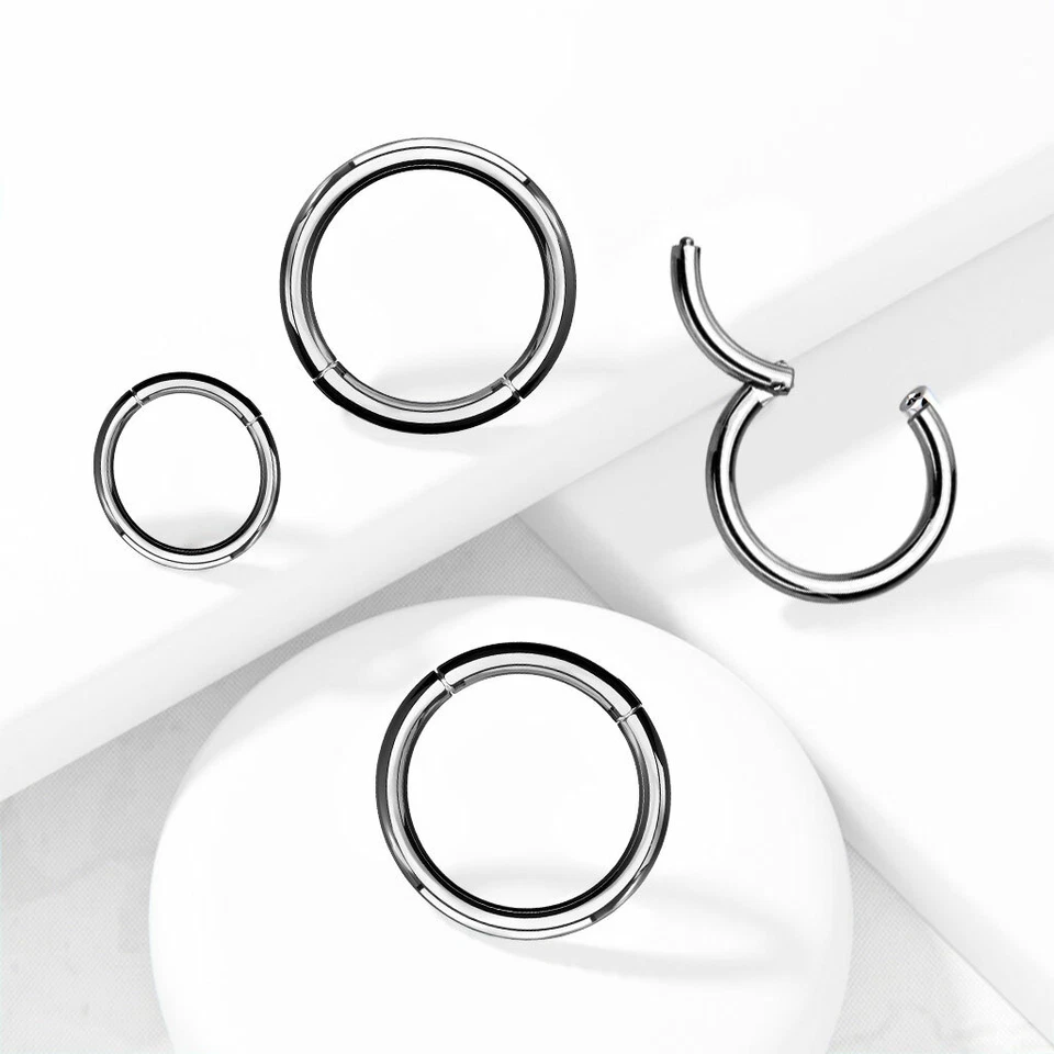 20G 18G 16G 14G Steel HINGED Segment Nose Ring Septum Clicker Daith Hoop - Image 3 of 4