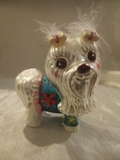 SHINY GLITTERY METALLIC GLASS WHITE POODLE CHRISTMAS TREE ORNAMENT 4" SMALL