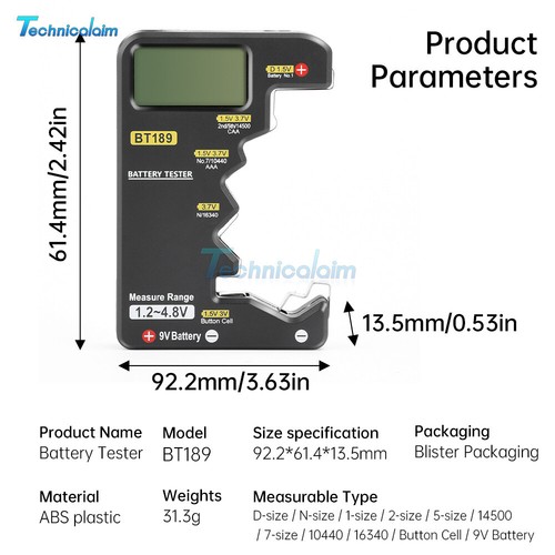 Digital Battery Tester Checker Electricity Indicator Universal AA AAA 9V Button - Afbeelding 6 van 15