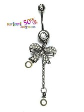 14G BOW CLEAR BELLY NAVEL RING CZ Jewelry Surgical Barbell Body Piercing 9012 2