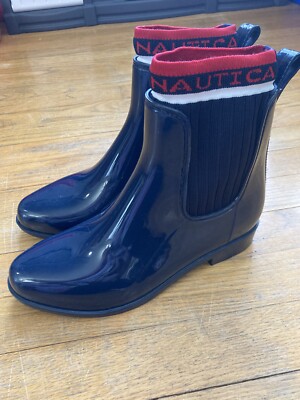 Nautica Blue Rubber Pull On Winter Rain Boots Women's Size
