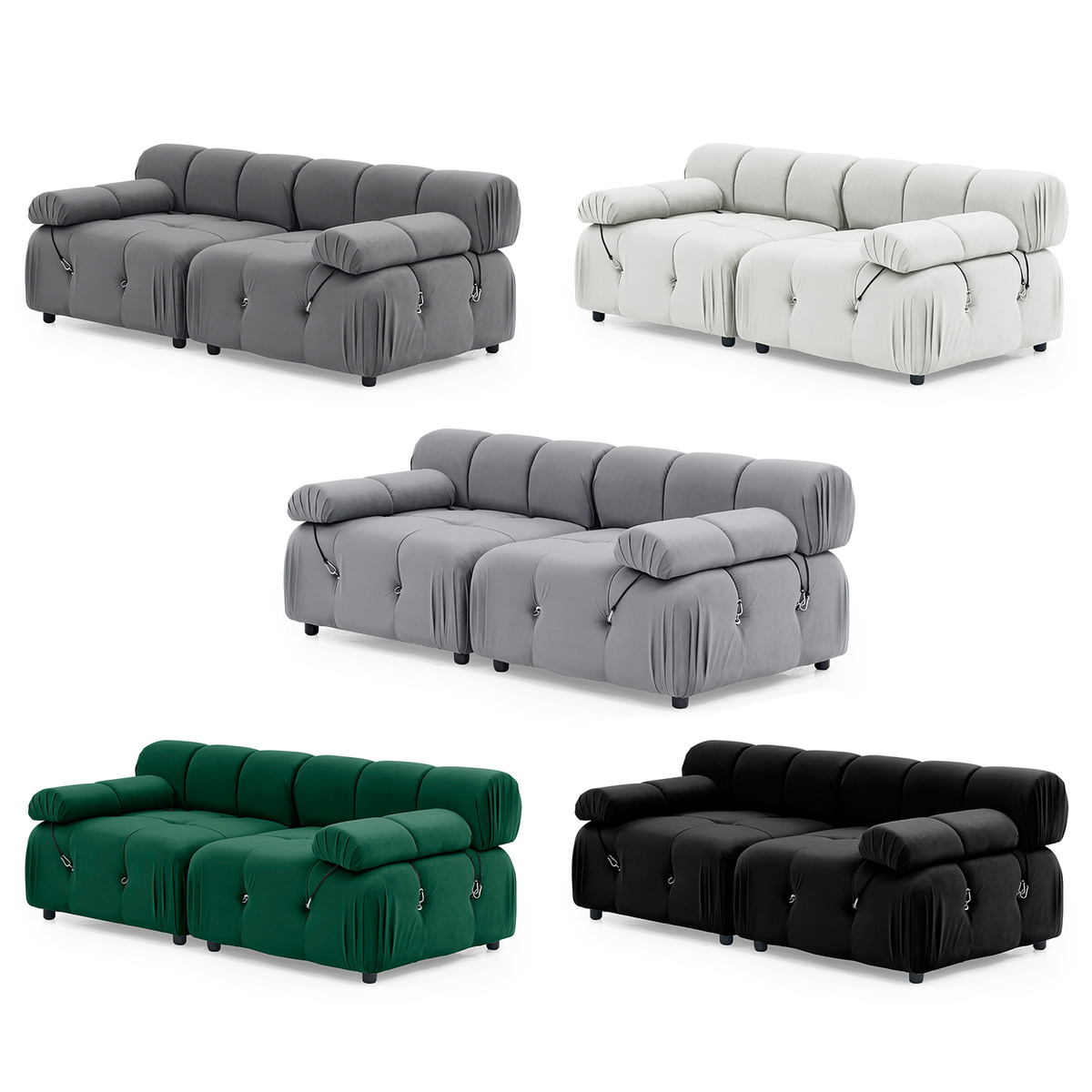 Foret 2 Seater Sofa Modular Arm Seat Tufted Velvet Lounge Couch Chaise 5 Colors