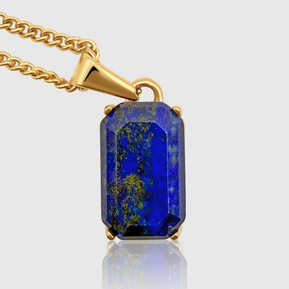 "Colgante de piedras preciosas de piedra azul lapislázuli y collar cadena joyería oro 18k 20""" Foto 3 de 4