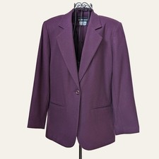Sag Harbor Women 10 Purple 100 Wool One Button Blazer Jacket