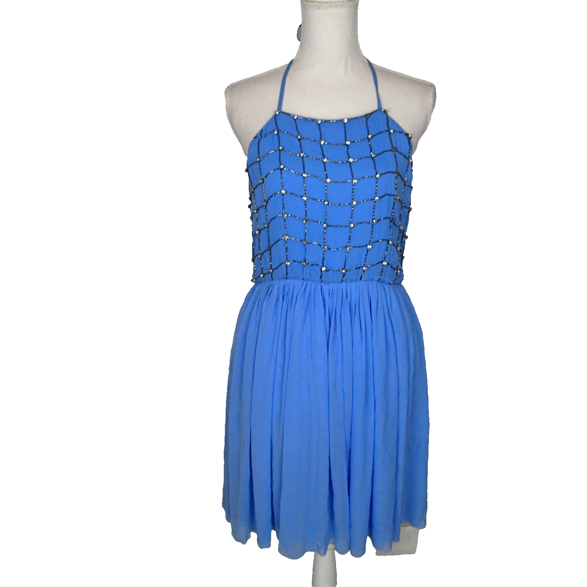 Alice + Olivia Blue Sequined Beaded Halter Cocktail Dress Size L open back | eBay Alice + Olivia Blue Sequined Beaded Halter Cocktail Dress Size L open back | eBay