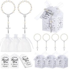 Yinkin 100 Pieces Rosaries Baptism Sets Including Mini Rosary, Cross Favor Bo...