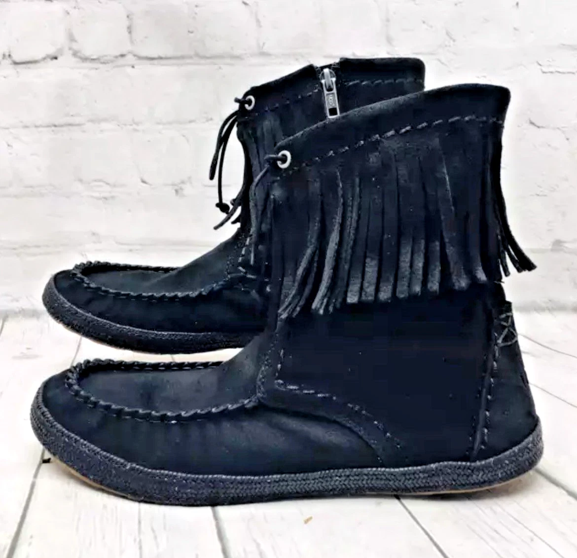 Stivaletti Ugg Kaysa donna 9 5 neri bordo frange scamosciati zip mocassino stivaletti