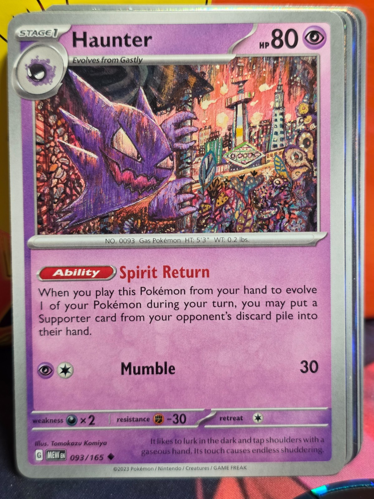 Tomokazu Komiya Haunter 93/165 Pokémon TGC Scarlet & Violet - 151 Regular NM