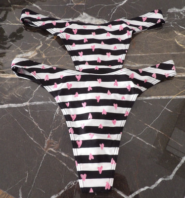 Victoria's Secret Striped Heart Thong Panties Set of 2 Size S Small NWT