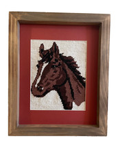 Finished needlepoint Art Horse Head Framed Western Matted Lodge barn handmade