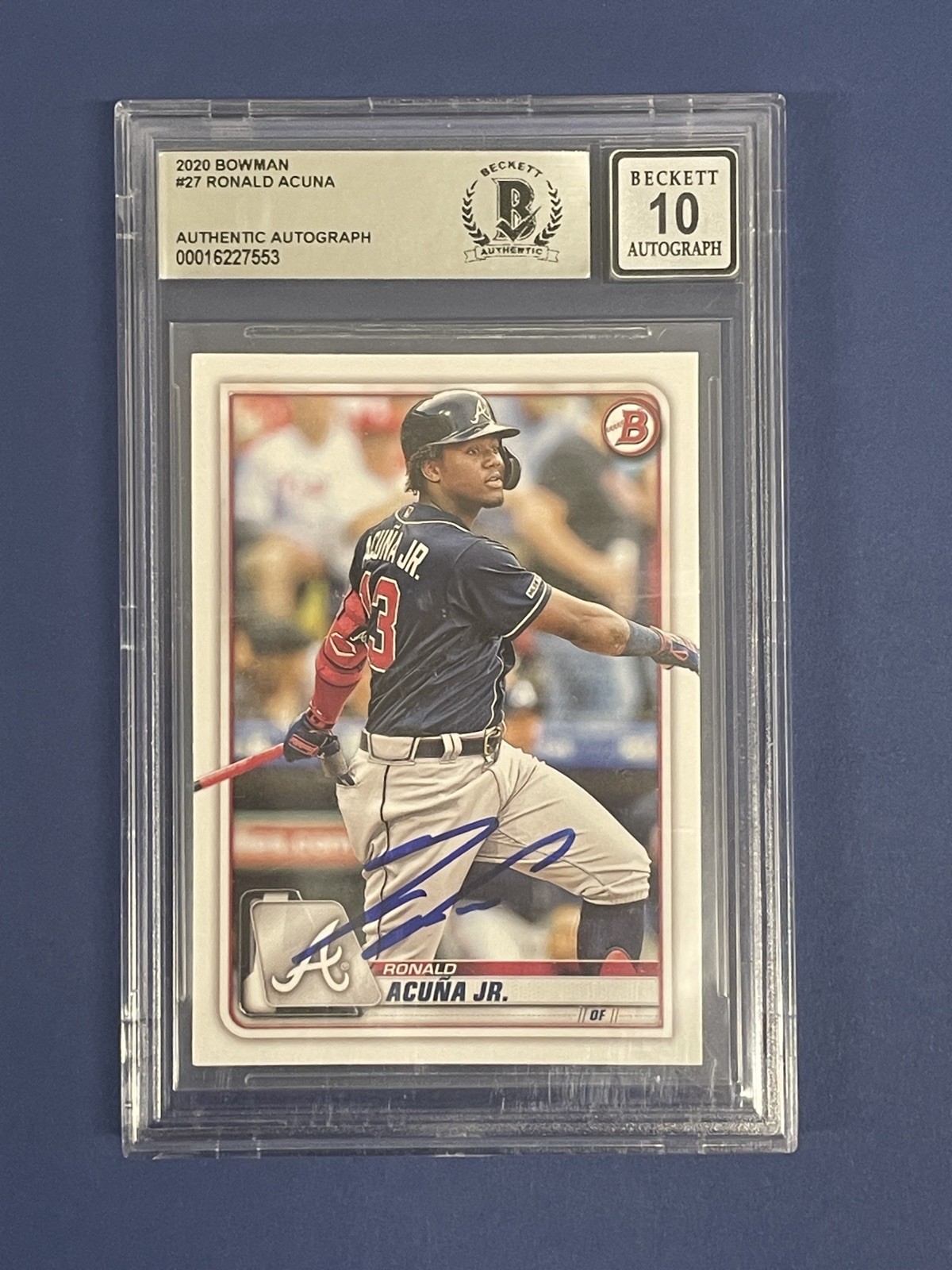 Ronald Acu a Jr. Autographed Signed 2020 Bowman Ronald Acuna Jr. #27 Beckett 10 Atlanta Braves 