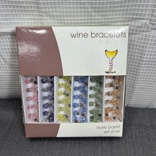 Vintage Set of 6 HOME Wine Glass Charms Bracelets Jewel Tone Dusty Pastel Stem