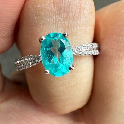 925 Sterling Silber Ring 7x5mm Natur Paraiba Topas Edelstein Zirkon Handarbeit