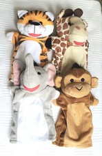 Melissa Doug Hand Puppet Lot Monkey Tiger Elephant Giraffe Plush Safari Zoo
