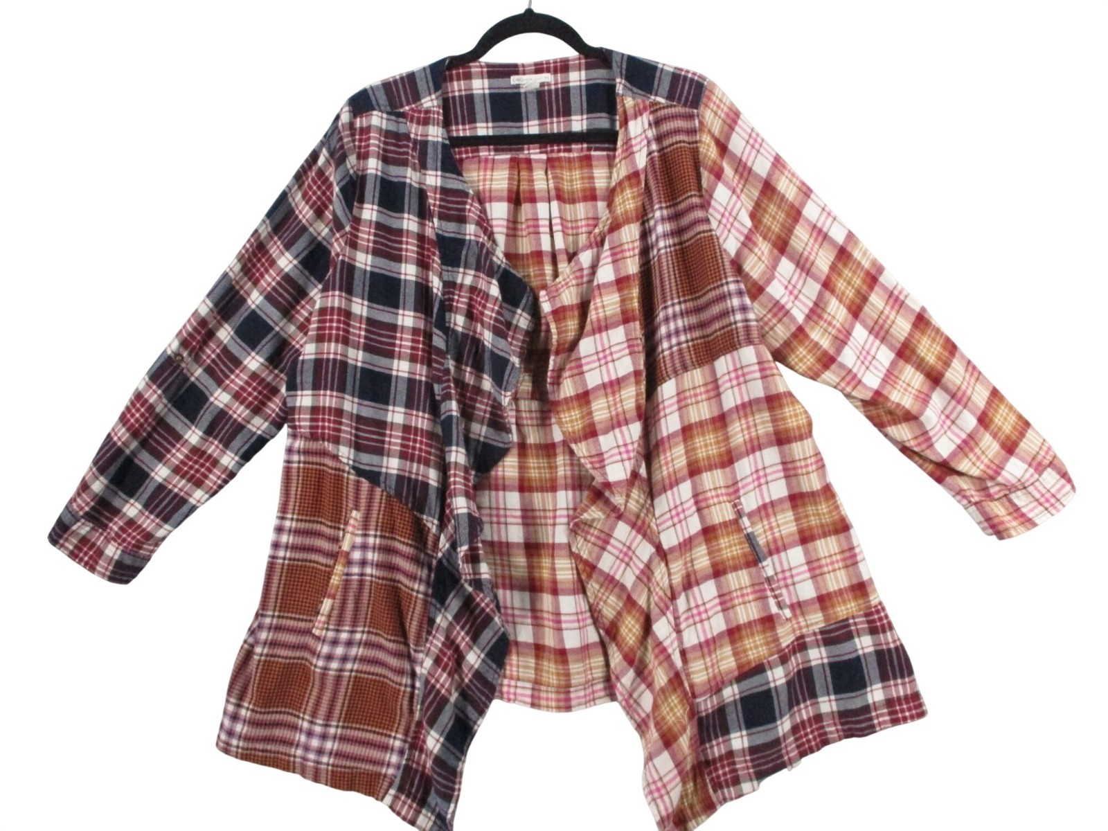 Patchwork Plaid Open-Front Cardigan Coatigan Jack… - image 1