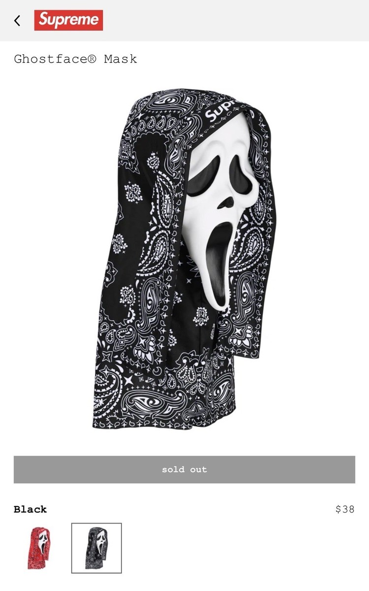 Supreme Ghostface Mask Black/White Scream Halloween Full Mask One