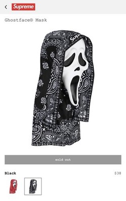 Supreme Ghostface Mask Black/White Scream Halloween Full Mask One