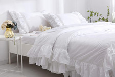 Luxurious White Ruffles King Size Duvet Cover - Egypt Cotton 104x90 Inch