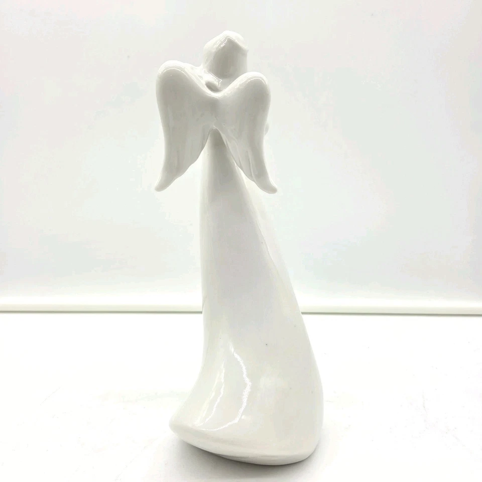 Estatuilla de ángel de cerámica blanca de 10" - Alas de mosaico de cristal agrietado - Decoración elegante Foto 3 de 4