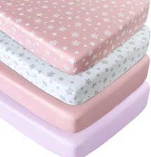 Baby Crib Sheets Girls Fitted for Standard Size Crib/Toddler Bed 4 Pack 52"x28"