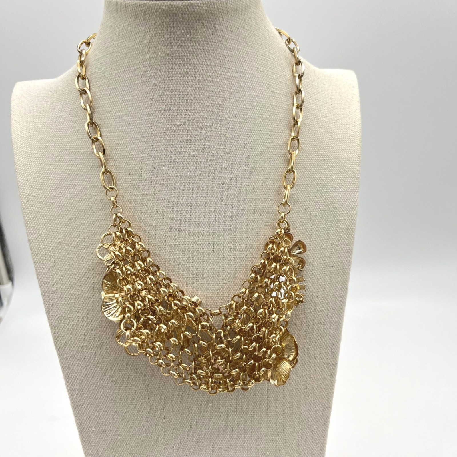 Gold Tone Clutter Statement Necklace Multi Gem Em… - image 5