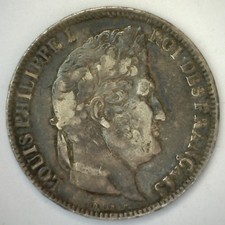 1831 BB France Silver 5 Francs Coin Very Fine Circulated Scratches on Reverse