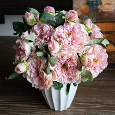 Silk Peony Fake Flowers VintageLarge Long Stem Plants for Decoration Home Dec...