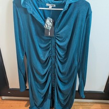 turquoise mini shirt dress, size XXL, fashion nova