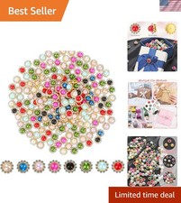 Versatile 200Pcs Pearl Rhinestone Buttons - 12mm Flower Embellishments for DIY