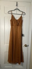 Lulus Dress Womens Small Brown Maxi Spaghetti Strap Side Slit Lined Formal NWT