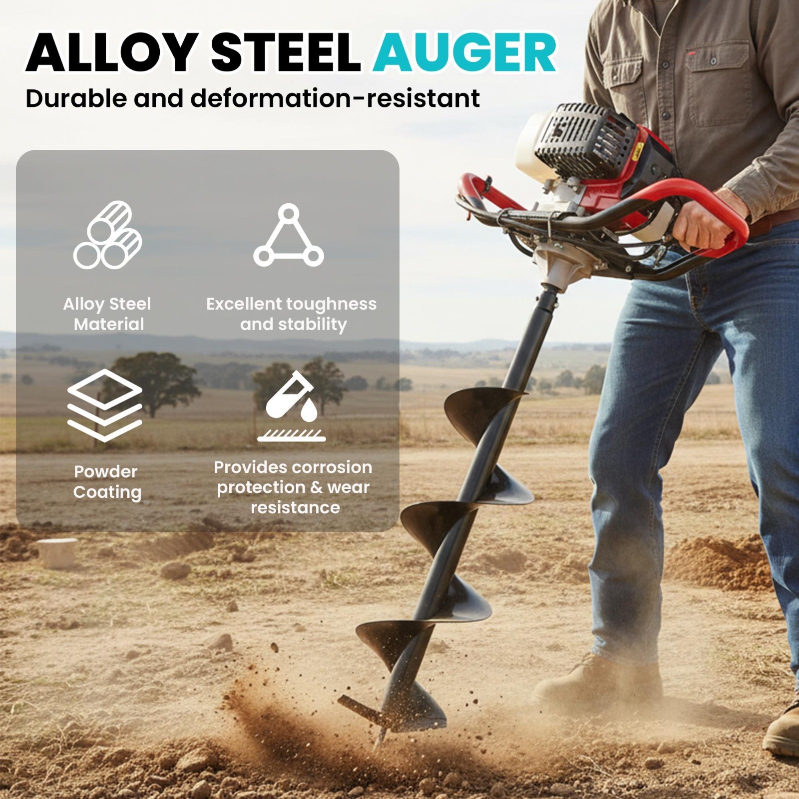 Gas Powered Earth Auger Digging Machine 52CC 8500RPM Post Hole Digger ...