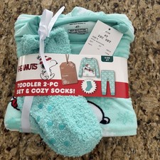 New Peanuts Snoopy Toddler 4T Fleece Pajama Top Pant Sock Set Christmas Holiday