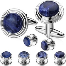 Men's Cufflinks  Tuxedo Studs Set Silver Gold Tone Wedding Business Gift Box